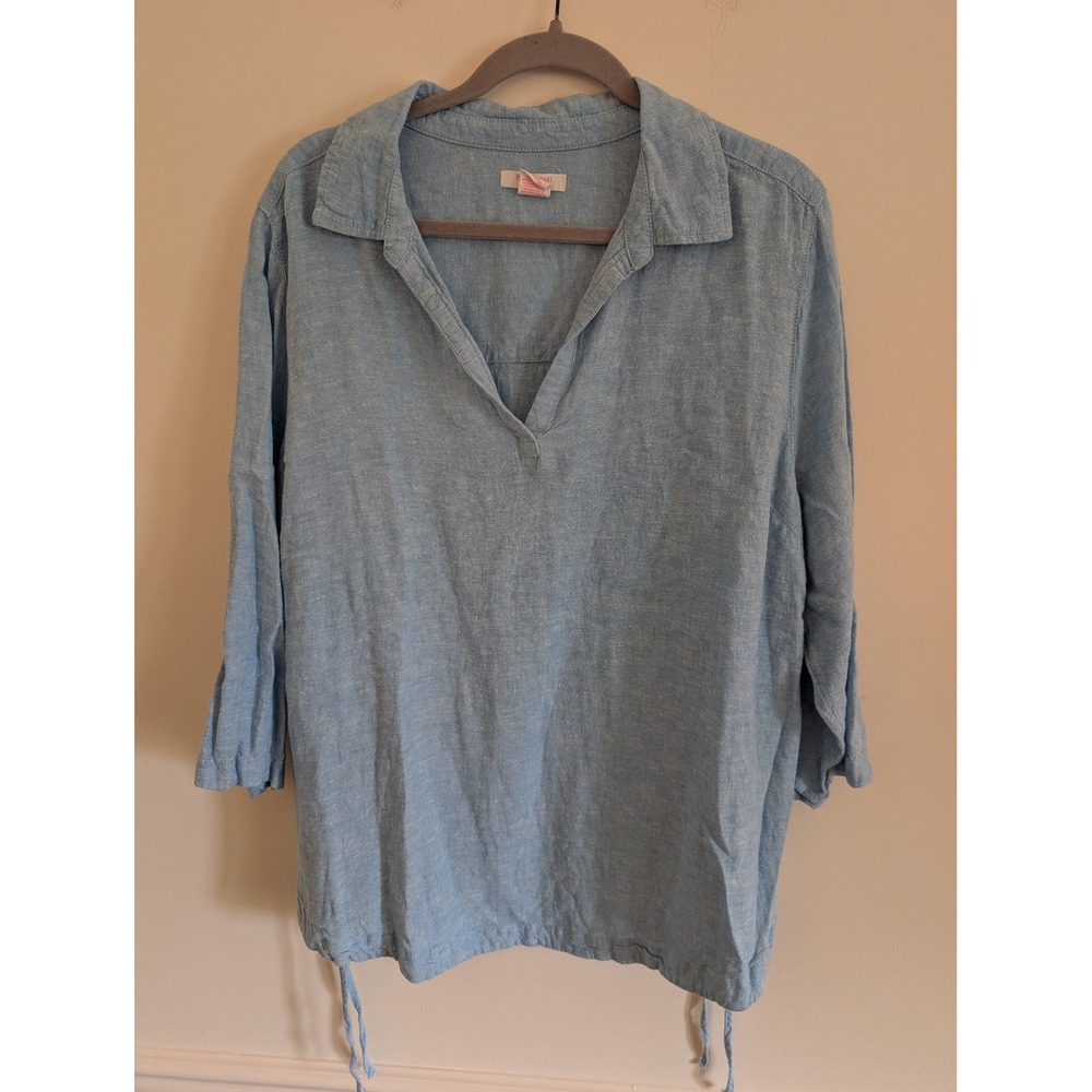 Isaac Mizrahi Light Blue 3/4 Sleeve Tunic Top Plus Size 2X linen coastal beach